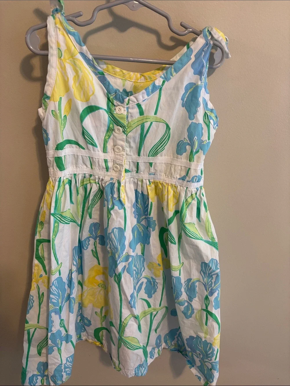 Lilly Pulitzer Girls Bloomin Irises Dress Size 7 Blue Yellow Floral Sleeveless